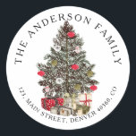 Christmas Pine tree retour adreslabel Ronde Sticker<br><div class="desc">Retouradreslabel met een prachtige waterverf kerstpijnboom.</div>