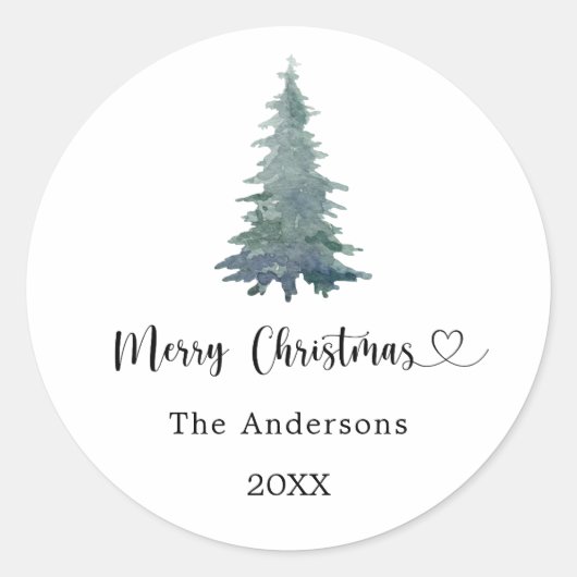 Christmas pine tree simple script ronde sticker (Voorkant)