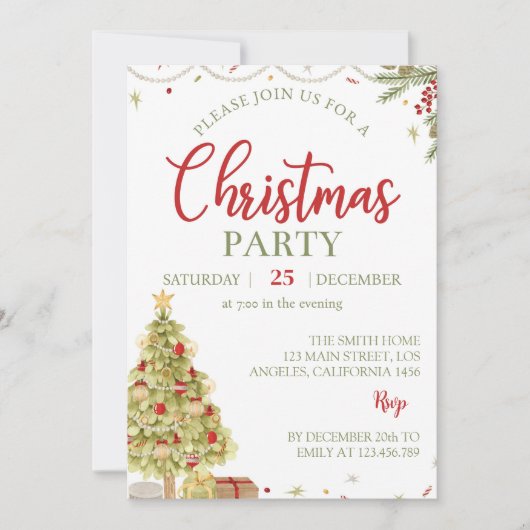 Christmas Pine Tree Verjaardagsfeestuitnodiging Kaart (Voorkant)