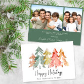 Christmas Pine Tree Waterverf Foto Feestdagenkaart