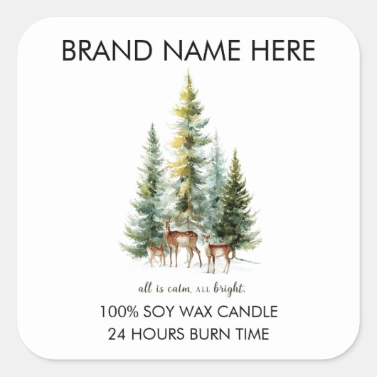 Christmas Pine Trees & Deers Candle Labels (Voorkant)