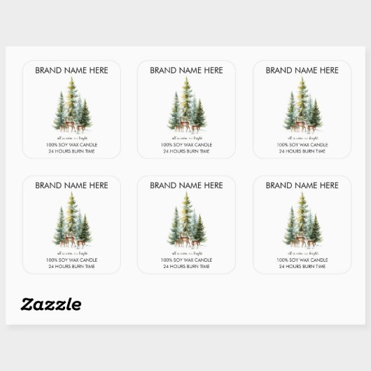 Christmas Pine Trees & Deers Candle Labels (Vel)