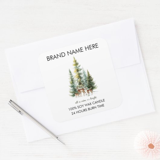Christmas Pine Trees & Deers Candle Labels (Envelop)