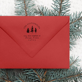 Christmas Pine Trees Familienaam Retouradres Rubberstempel