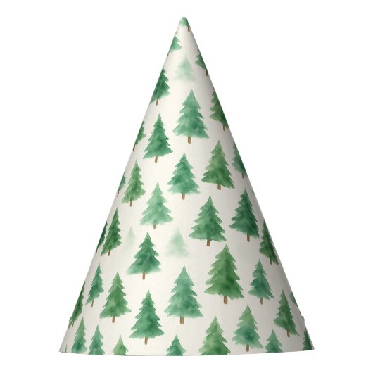 Christmas Pine Trees Party Pet – Waterverf Design Feesthoedjes (Voorkant)