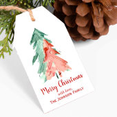 Christmas Pine Trees Waterverf Cadeaulabel