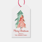 Christmas Pine Trees Waterverf Cadeaulabel (Voorkant)
