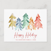 Christmas Pine Trees Waterverf Happy Feestdagenkaart (Voorkant)