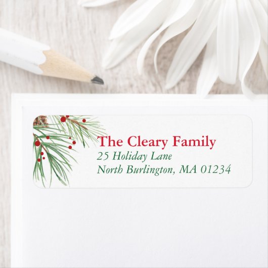 Christmas Pine Waterverf | 2016 kerst retour Etiket (Insitu)