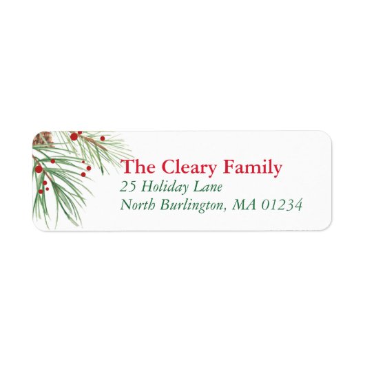 Christmas Pine Waterverf | 2016 kerst retour Etiket (Voorkant)