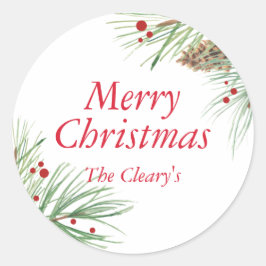 Christmas Pine Waterverf | Kerstmis 2016 Ronde Sticker