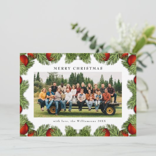 Christmas Pines Greenery Foto traditioneel Feestdagenkaart (Staand voorkant)