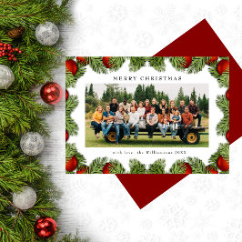 Christmas Pines Greenery Foto traditioneel Feestdagenkaart