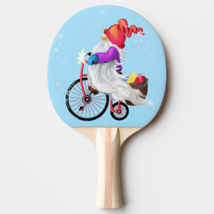 Christmas Ping Paddle Gift Gnome with Bike Tafeltennisbatje