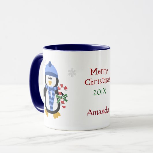 Christmas Pinguin Blauw Mok (Voorkant links)