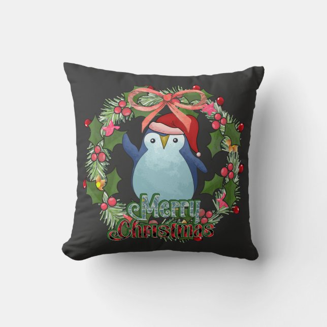 CHRISTMAS PINGUIN MET WREATS KUSSEN (Voorkant)