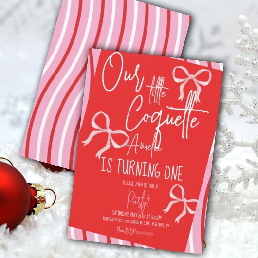 Christmas Pink Bows Birthday Stripes Kaart