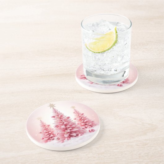Christmas Pink Coasters Zandsteen Onderzetter (Zijkant)