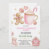 Christmas pink Cookies and Cocoa invitation Kaart (Voorkant / Achterkant)
