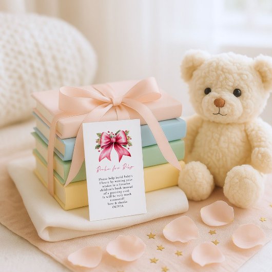Christmas Pink Coquette Bow Books for Baby Shower  Informatiekaartje