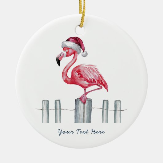 Christmas Pink Flamingo in Santa Hat Personalized Keramisch Ornament (Voorkant)