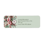 Christmas Pink Floral Spray Elegant Monogrammed Etiket (Voorkant)