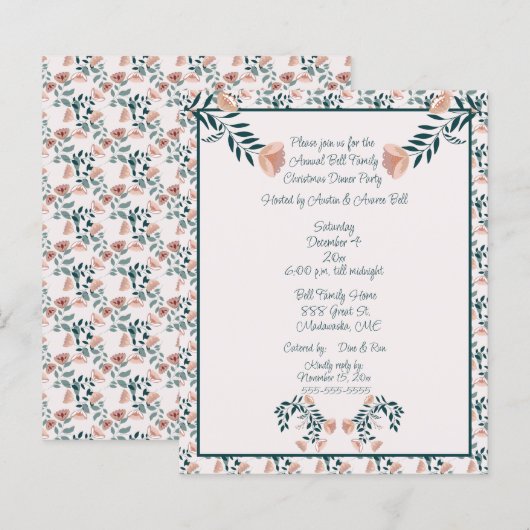 Christmas Pink Green Floral Scandinavian Folk Art  (Voorkant / Achterkant)