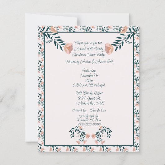 Christmas Pink Green Floral Scandinavian Folk Art  (Voorkant)