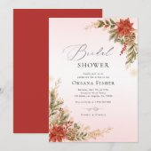 Christmas Pink Red & Gold Winter Bridal Shower Kaart (Voorkant / Achterkant)