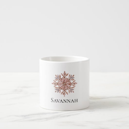 Christmas Pink Rose Gold Snowflake Naam Espresso Kop (Voorkant)