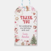 Christmas Pink Santa Birthday Thank You Cadeaulabel (Voorkant)