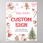 Christmas Pink Santa Winter Birthday Custom Sign Poster (Voorkant)