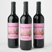 Christmas Pink Wine bottle Label Wijn Etiket (Flessen)