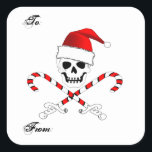 Christmas Pirate Gift Sticker<br><div class="desc">De iconische Jolly Roger maar uitgedost voor Kerstmis met zijn Santa Hat en gekruiste snoepstokken.</div>