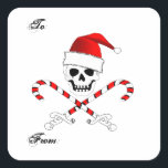 Christmas Pirate Gift Sticker<br><div class="desc">De iconische Jolly Roger maar uitgedost voor Kerstmis met zijn Santa Hat en gekruiste snoepstokken.</div>