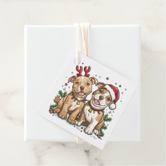 Christmas Pit Bull Dogs Bedankjes Labels (In situ)