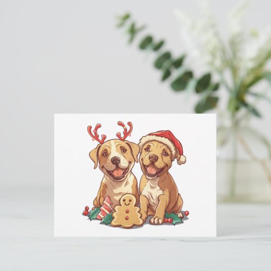 Christmas Pit Bull Dogs Briefkaart (Staand voorkant)