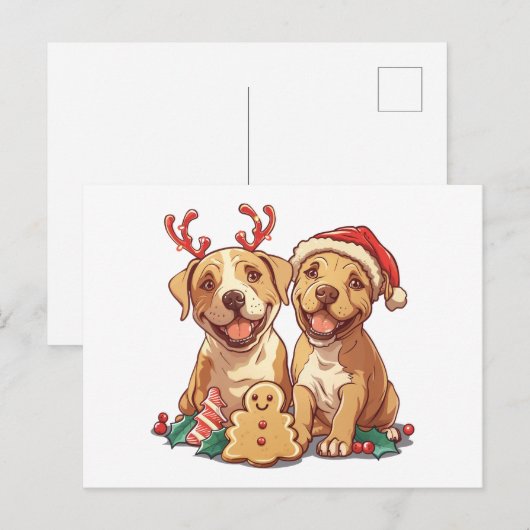 Christmas Pit Bull Dogs Briefkaart (Voorkant / Achterkant)