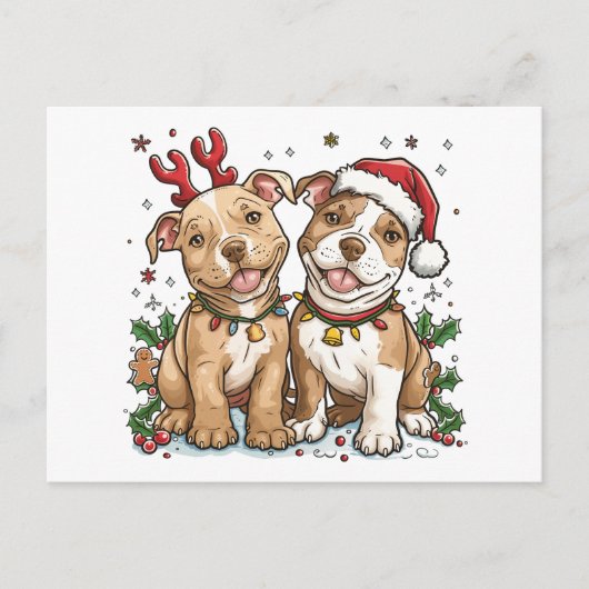 Christmas Pit Bull Dogs Briefkaart (Voorkant)