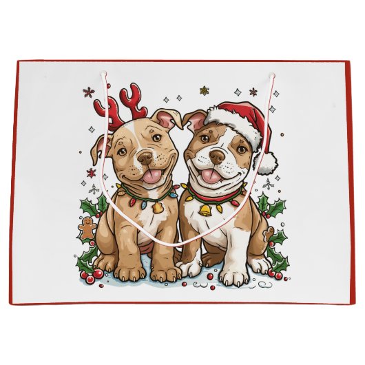 Christmas Pit Bull Dogs Groot Cadeauzakje (Voorkant)