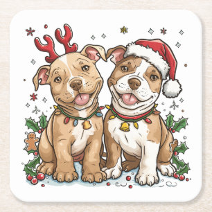 Christmas Pit Bull Dogs Kartonnen Onderzetters