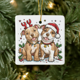 Christmas Pit Bull Dogs Keramisch Ornament