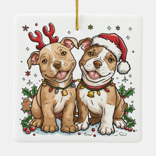 Christmas Pit Bull Dogs Keramisch Ornament (Achterkant)