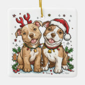 Christmas Pit Bull Dogs Keramisch Ornament (Voorkant)