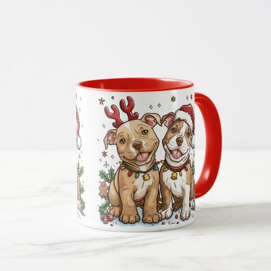 Christmas Pit Bull Dogs Mok (Voorkant rechts)