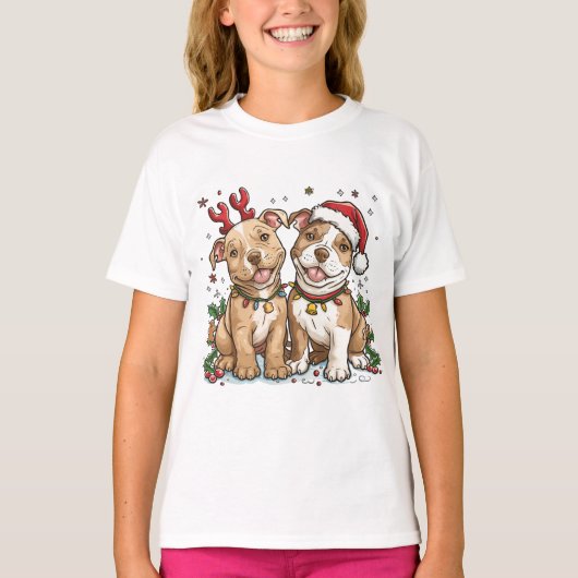 Christmas Pit Bull Dogs T-shirt (Voorkant)