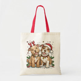 Christmas Pit Bull Dogs Tote Bag