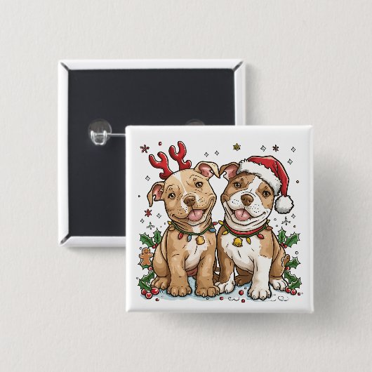 Christmas Pit Bull Dogs Vierkante Button 5,1 Cm (Voorkant /achterkant)