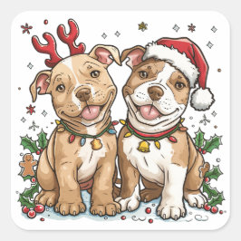 Christmas Pit Bull Dogs Vierkante Sticker