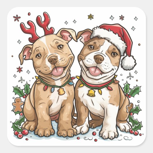 Christmas Pit Bull Dogs Vierkante Sticker (Voorkant)